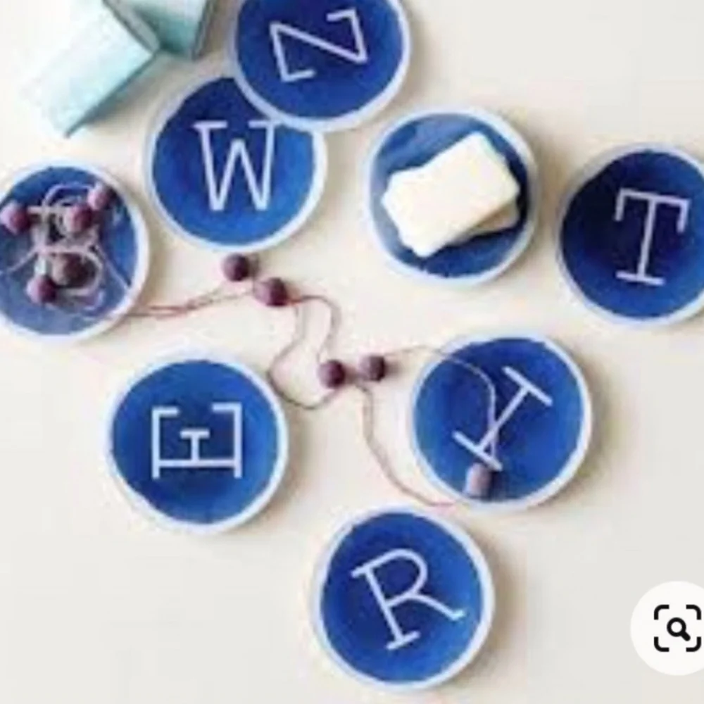 West Elm Blue Monogram B Ceramic Trinket Dish